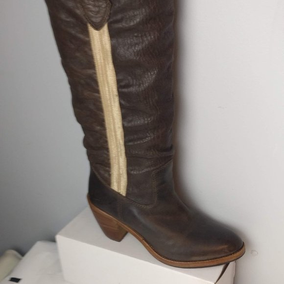 Designer DIESEL 100%Supple Leather Brown Slouchy Cowgirl boot 38 - Picture 2 of 8